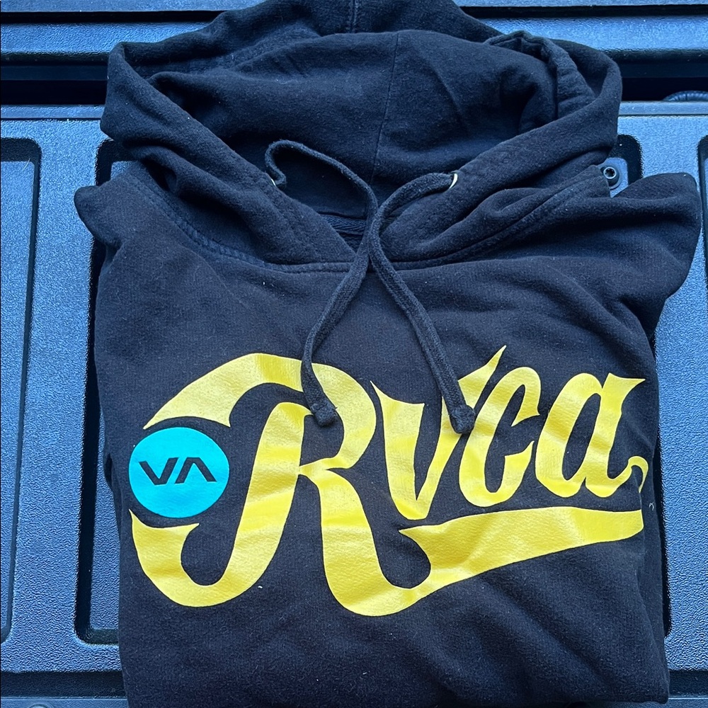 RVCA Black Hoodie with Yellow and Blue Logo